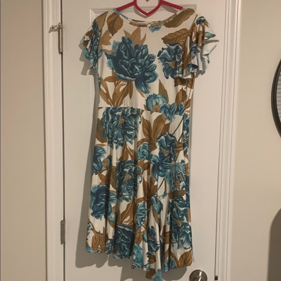 Mia Joy Floral Dress with Blue and Brown Accents - Picture 1 of 3